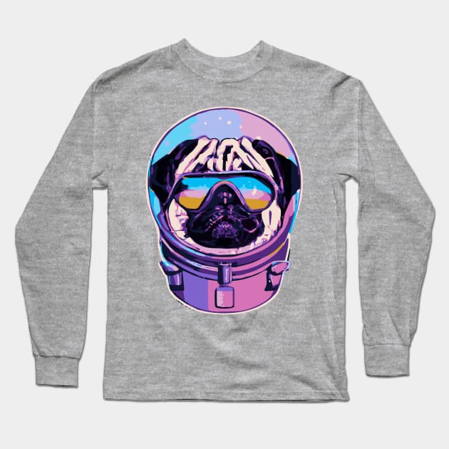 Pug 80s 90s Astronaut Dog Lover Puppy Long Sleeve T-Shirt by BetterManufaktur